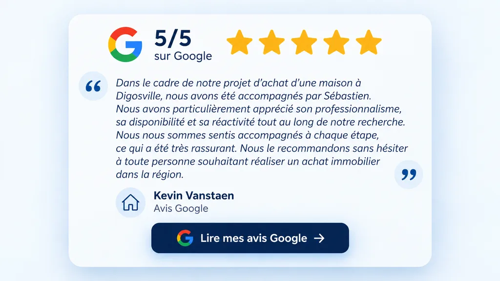 Avis Google d’un client accompagné par Sébastien Lecarpentier pour l’achat d’une maison à Digosville