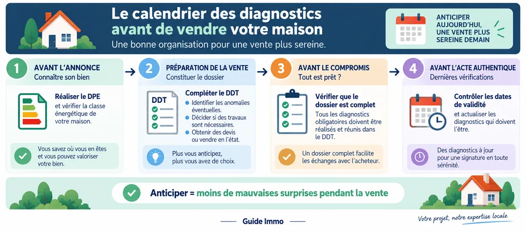 Calendrier des diagnostics à préparer entre l'annonce immobilière et l'acte authentique
