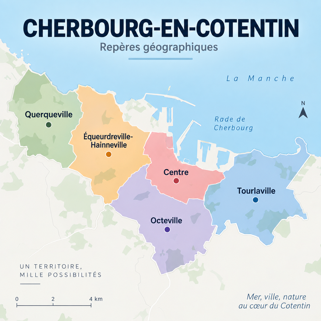 Carte des secteurs de Cherbourg-en-Cotentin pour un projet immobilier