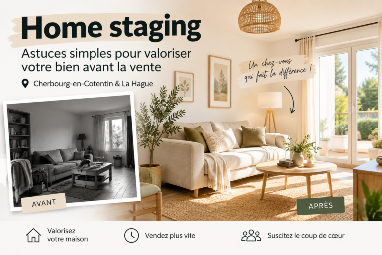 Home staging avant après d’un séjour pour préparer la vente d’une maison dans le Cotentin
