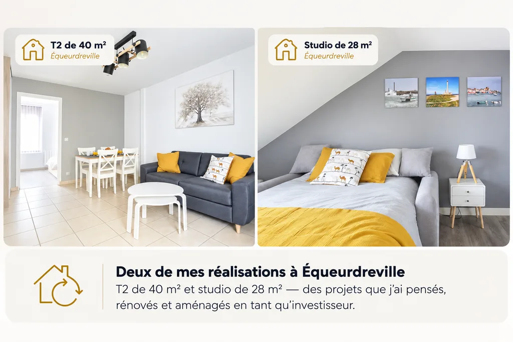 Réalisations de rénovation immobilière à Équeurdreville : T2 de 40 m² et studio de 28 m²