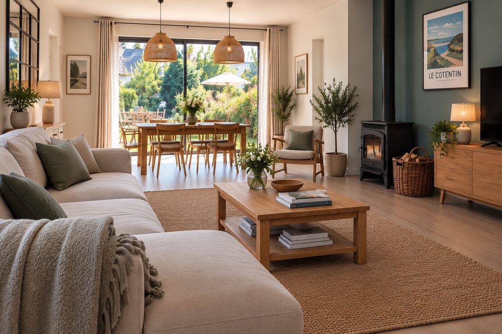 Séjour préparé en home staging avant la vente d'une maison