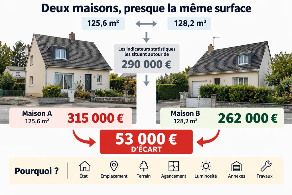 Comparaison de deux estimations de maisons à Équeurdreville-Hainneville avec 53 000 euros d’écart