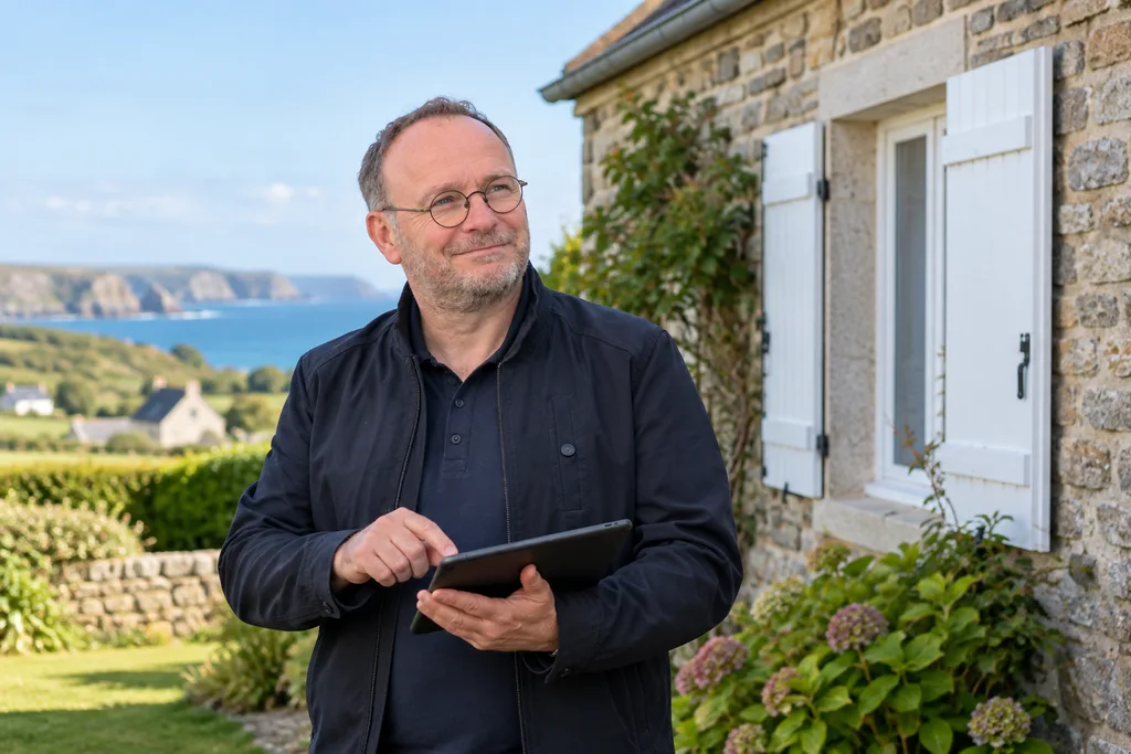 Sébastien lors de l’estimation d’une maison à La Hague