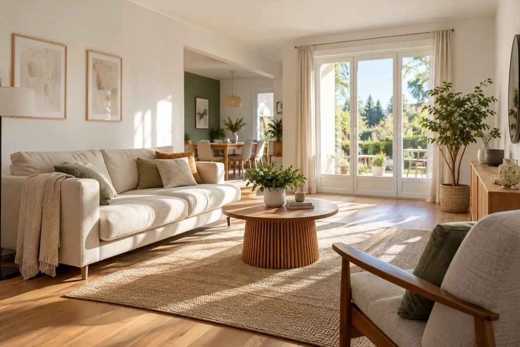Séjour lumineux avec murs rafraîchis avant une vente immobilière